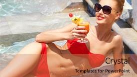  Presentation with smile sparkle shine - Beautiful slide set featuring small bikini holding a tropical backdrop and a red colored foreground