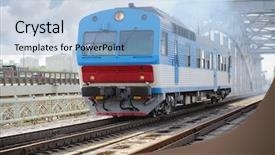 Presentation with train bridge - Amazing PPT theme having small blue train rides rails backdrop and a light blue colored foreground