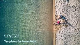  Presentation with aerial - Slide deck enhanced with small blue wave white background - beautiful beach with family top background and a  colored foreground