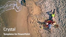  Presentation with beautiful skin and beach - Cool new slides with small blue wave white background - beautiful beach with family top backdrop and a coral colored foreground