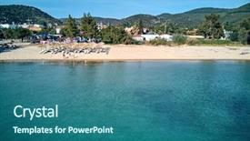  Presentation with aerial - Amazing PPT theme having small blue wave white background - beautiful beach with family top backdrop and a  colored foreground