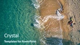  Presentation with aerial - Presentation theme featuring small blue wave white background - beautiful beach with family top background and a  colored foreground