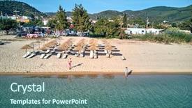  Presentation with greece blue - Amazing PPT theme having small blue wave white background - beautiful beach with family top backdrop and a  colored foreground