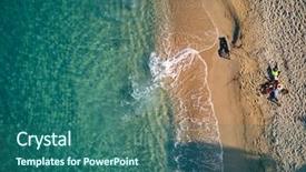  Presentation with tropical top view summer botanical - PPT theme consisting of small blue wave white background - beautiful beach with family top background and a  colored foreground