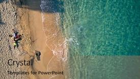  Presentation with aerial - Colorful presentation theme enhanced with small blue wave white background - beautiful beach with family top backdrop and a  colored foreground