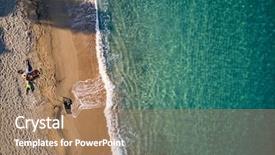  Presentation with family - Cool new slide set with small blue wave white background - beautiful beach with family top backdrop and a coral colored foreground