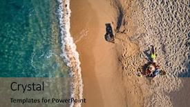  Presentation with tropical top view summer botanical - Amazing presentation theme having small blue wave white background - beautiful beach with family top backdrop and a coral colored foreground