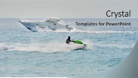  Presentation with yacht - Theme featuring small boat - jetski and yacht background and a light gray colored foreground