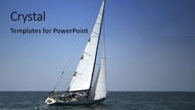  Presentation with dark blue - Slide deck featuring small boat - yacht with white sails background and a teal colored foreground