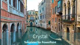  Presentation with beautiful houses - Presentation design featuring small-boat-on-a-canal background and a ocean colored foreground