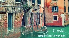  Presentation with house boat - Amazing PPT layouts having small boat tied next backdrop and a ocean colored foreground