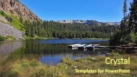  Presentation with lake dock - PPT layouts featuring small boats on the dock in a quiet and picturesque mountain lake background and a tawny brown colored foreground