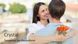  Presentation with focus - Presentation theme with small bouquet of orange roses background and a soft green colored foreground