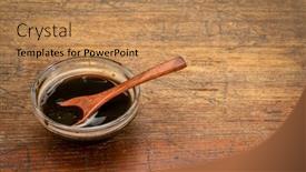  Presentation with wood rustic - Slide deck consisting of small-bowl-of-yacon-syrup background and a coral colored foreground