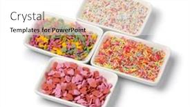  Presentation with decorate - Slide set having small-bowls-with-colorful-sugar background and a white colored foreground