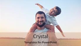  Presentation with father - Amazing PPT theme having small boy is sitting backdrop and a coral colored foreground