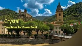  Presentation with medieval church - PPT theme having small-bridge-over-mountain-river background and a tawny brown colored foreground