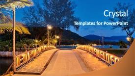  Presentation with illuminated - Amazing slides having small bridge over the river illuminated at night backdrop and a ocean colored foreground
