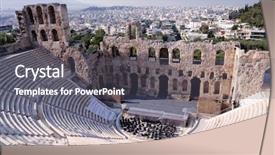  Presentation with dwelling - Presentation design enhanced with small building of ancient greece background and a gray colored foreground
