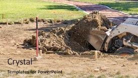  Presentation with bulldozer - Audience pleasing PPT layouts consisting of small bulldozer digging in yard backdrop and a coral colored foreground