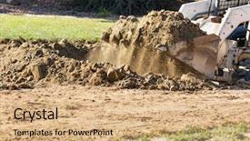  Presentation with bulldozer - PPT layouts enhanced with small bulldozer digging in yard background and a coral colored foreground
