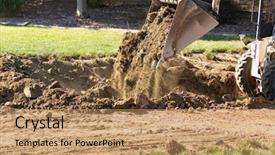  Presentation with bulldozer - PPT theme consisting of small bulldozer digging in yard background and a coral colored foreground