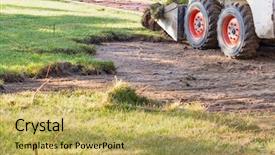  Presentation with bulldozer - Cool new PPT layouts with small bulldozer removing grass backdrop and a yellow colored foreground