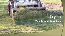  Presentation with bulldozer - Amazing PPT theme having small bulldozer removing grass backdrop and a gray colored foreground