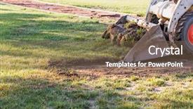  Presentation with bulldozer - Colorful PPT layouts enhanced with small bulldozer removing grass backdrop and a violet colored foreground