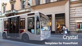  Presentation with beautiful houses - Slide set featuring small bus goes on streets background and a gray colored foreground