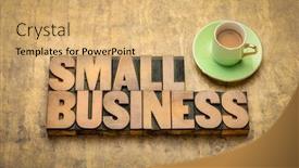  Presentation with cup coffee - Theme consisting of small-business-concept-words background and a coral colored foreground