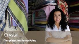  Presentation with fabric - Cool new PPT theme with small business happy owner backdrop and a violet colored foreground