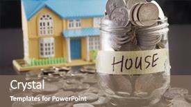  Presentation with house - Presentation theme enhanced with small business loans - model house with a jar background and a coral colored foreground