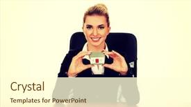  Presentation with smile sparkle shine - Presentation design consisting of small business loans - young smile businesswoman presenting background and a  colored foreground