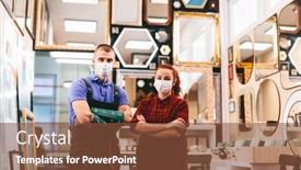  Presentation with face masks - Beautiful presentation theme featuring small-business-owners-with-face backdrop and a tawny brown colored foreground