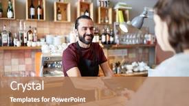  Presentation with business card - Audience pleasing presentation design consisting of small business people and service backdrop and a coral colored foreground