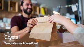  Presentation with concept illustration of customer service - Beautiful PPT theme featuring small business people and service backdrop and a coral colored foreground