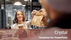  Presentation with food service - Amazing slide deck having small business takeaway food people backdrop and a tawny brown colored foreground