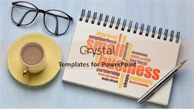  Presentation with economy - Presentation having small-business-word-cloud background and a coral colored foreground