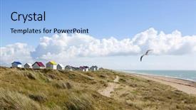  Presentation with france - Cool new PPT theme with small cabins in the dunes at the beach of gouville-sur-mer normandy france backdrop and a light blue colored foreground
