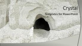  Presentation with cave - Presentation featuring small cave on sand background and a light gray colored foreground