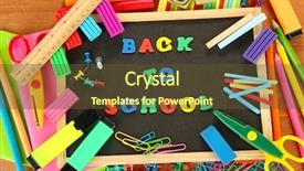  Presentation with words back to school - PPT layouts featuring small chalkboard with school supplies background and a tawny brown colored foreground