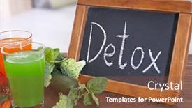  Presentation with juices - Colorful PPT theme enhanced with small chalkboard with word detox fresh juices in glasses and ingredients on table backdrop and a tawny brown colored foreground