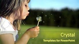  Presentation with blowing leaves - Presentation theme having small child - beautiful little girl blowing dandelion background and a tawny brown colored foreground