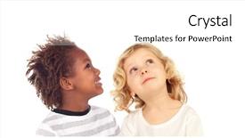  Presentation with veterans mom children - Beautiful PPT theme featuring small child - two blond children looking up backdrop and a white colored foreground