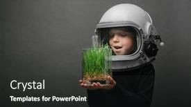  Presentation with child protection - Presentation design with small-child-holds-plants background and a dark gray colored foreground