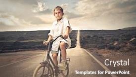  Presentation with alone - PPT theme consisting of small child ride alone on the road background and a violet colored foreground