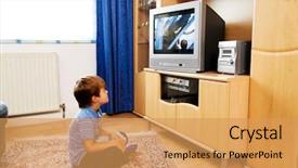  Presentation with television watching - Amazing slides having small child watching television backdrop and a yellow colored foreground
