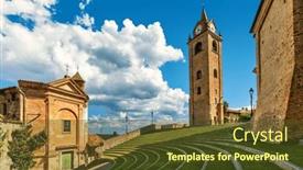  Presentation with church blue - Presentation theme with small-church-belfry-and-open background and a  colored foreground