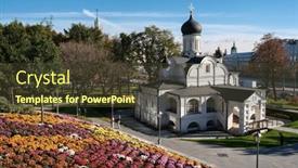  Presentation with church - Theme featuring small-church-in-autumn-moscow background and a  colored foreground